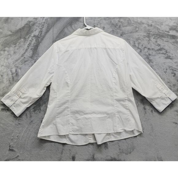Lee Riders Top Woman XXL White Collared Button-Up Shirt 3/4 Sleeve Flip Cuff - Picture 4 of 13